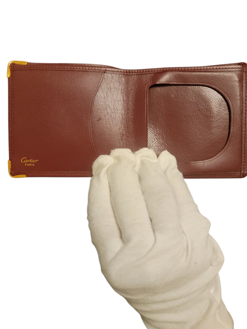 Cartier Brown Leather Card Holder with Gold Corner Caps
